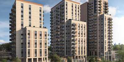 Computer-generated image of the Wembley Park Gardens apartment buildings